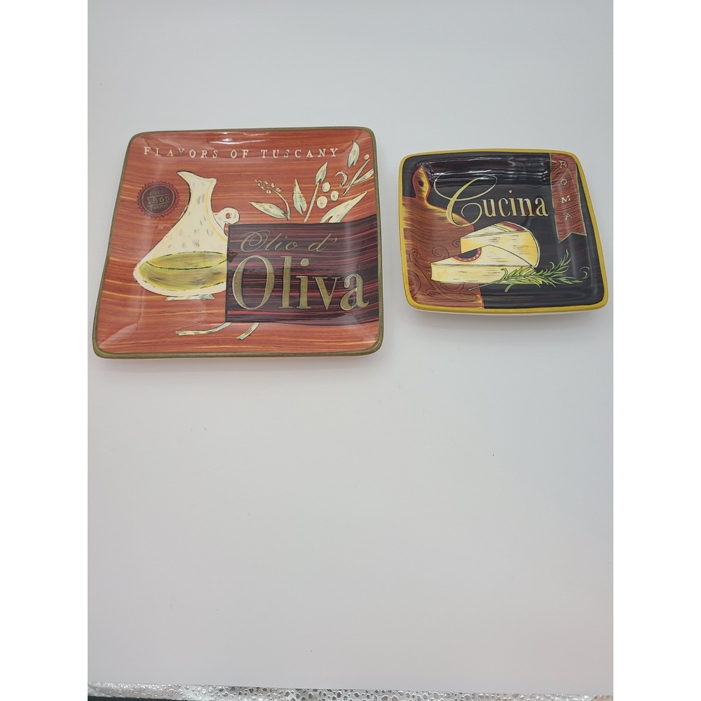 Lot of 2  Pier 1 Plates "Flavors of Tuscany Olio d'Oliva" and "Roma" designs.